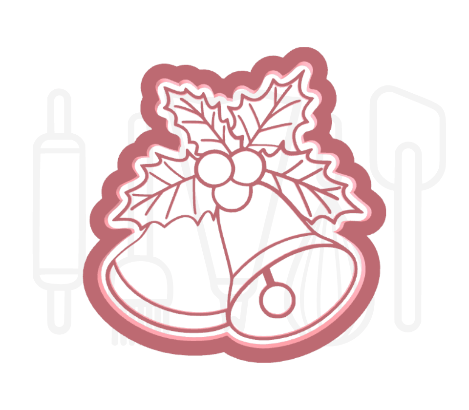 Kerstklokken met hulst uitsteker + stempel - 3D-geprint