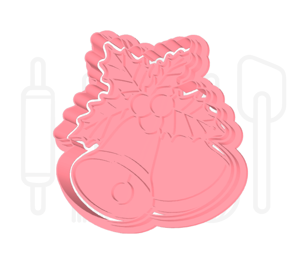 Kerstklokken met hulst uitsteker + stempel - 3D-geprint