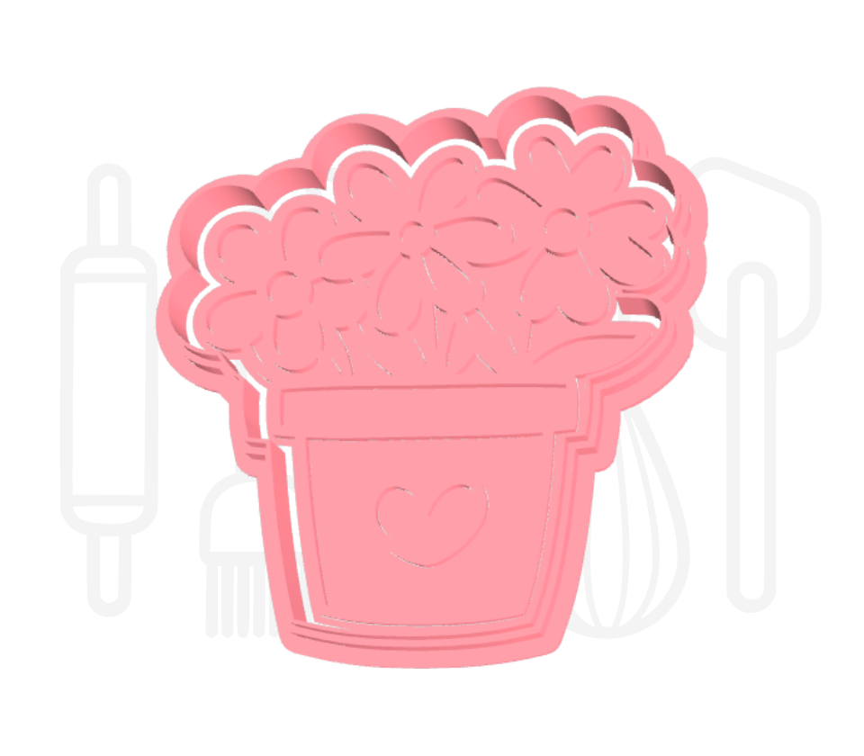 Bloempot met hart uitsteker + stempel - 3D-geprint