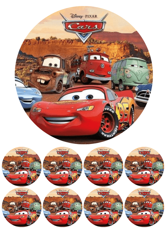 Eetbare print - 17,5 cm rond + 8 rondjes 5 cm - Raceauto