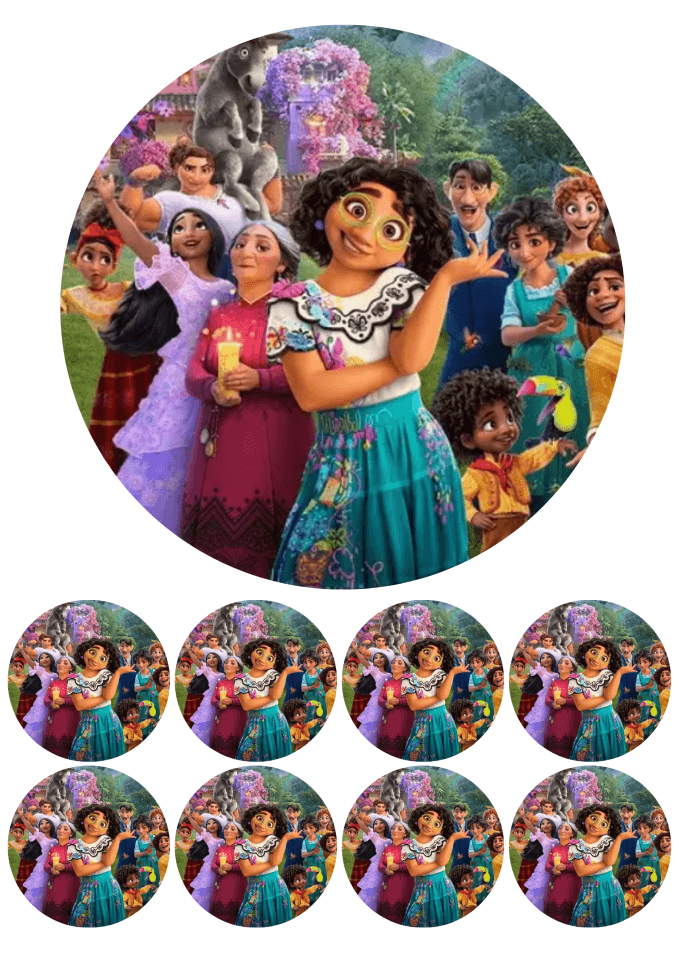 Eetbare print - 17,5 cm rond + 8 rondjes 5 cm - Colombiaanse familie