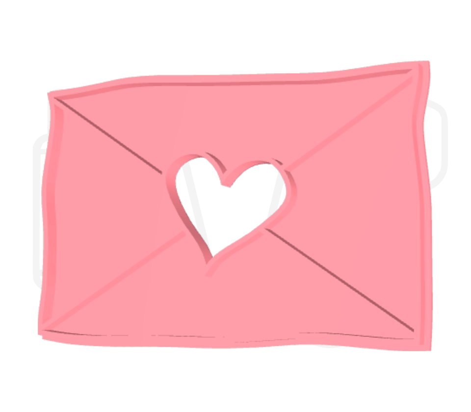Envelop met hartje uitsteker + stempel - 3D geprint