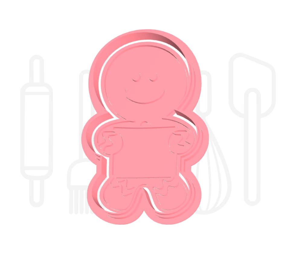 Gingerbread poppetje met naambordje uitsteker + stempel - 3D-geprint