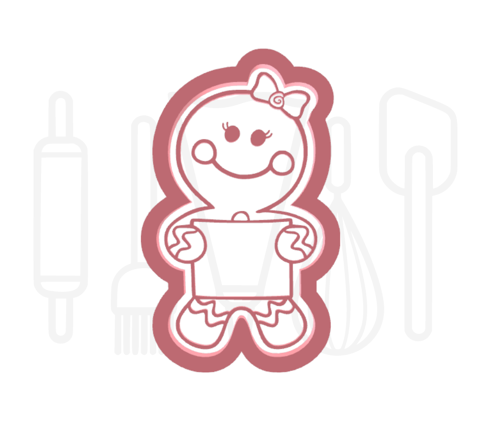 Gingerbread poppetje met naambordje en strik uitsteker + stempel - 3D-geprint
