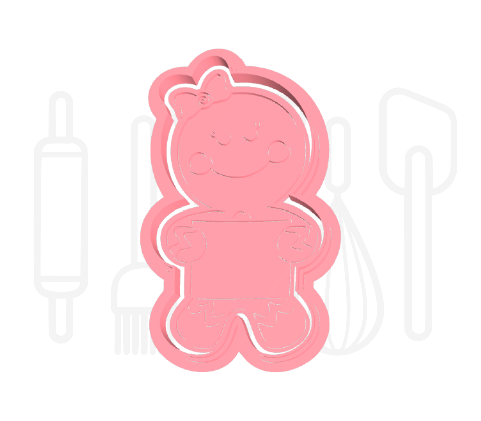 Gingerbread poppetje met naambordje en strik uitsteker + stempel - 3D-geprint