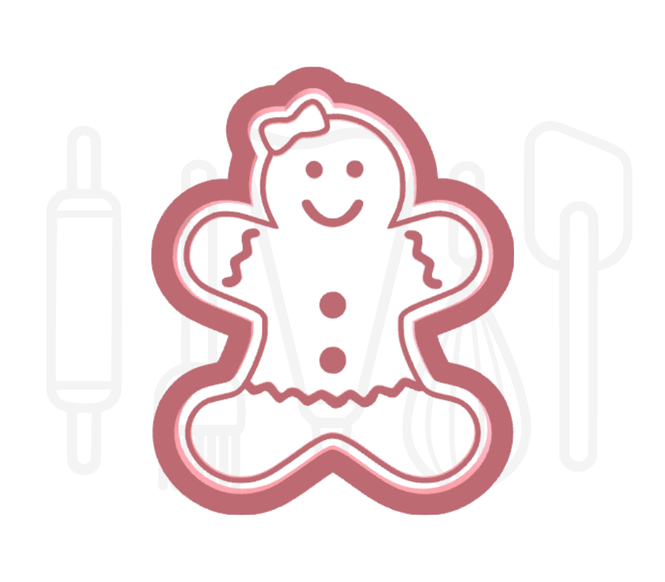 Gingerbread poppetje met jurkje uitsteker + stempel - 3D geprint