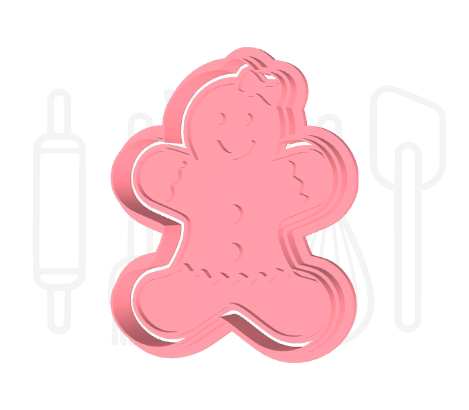 Gingerbread poppetje met jurkje uitsteker + stempel - 3D geprint