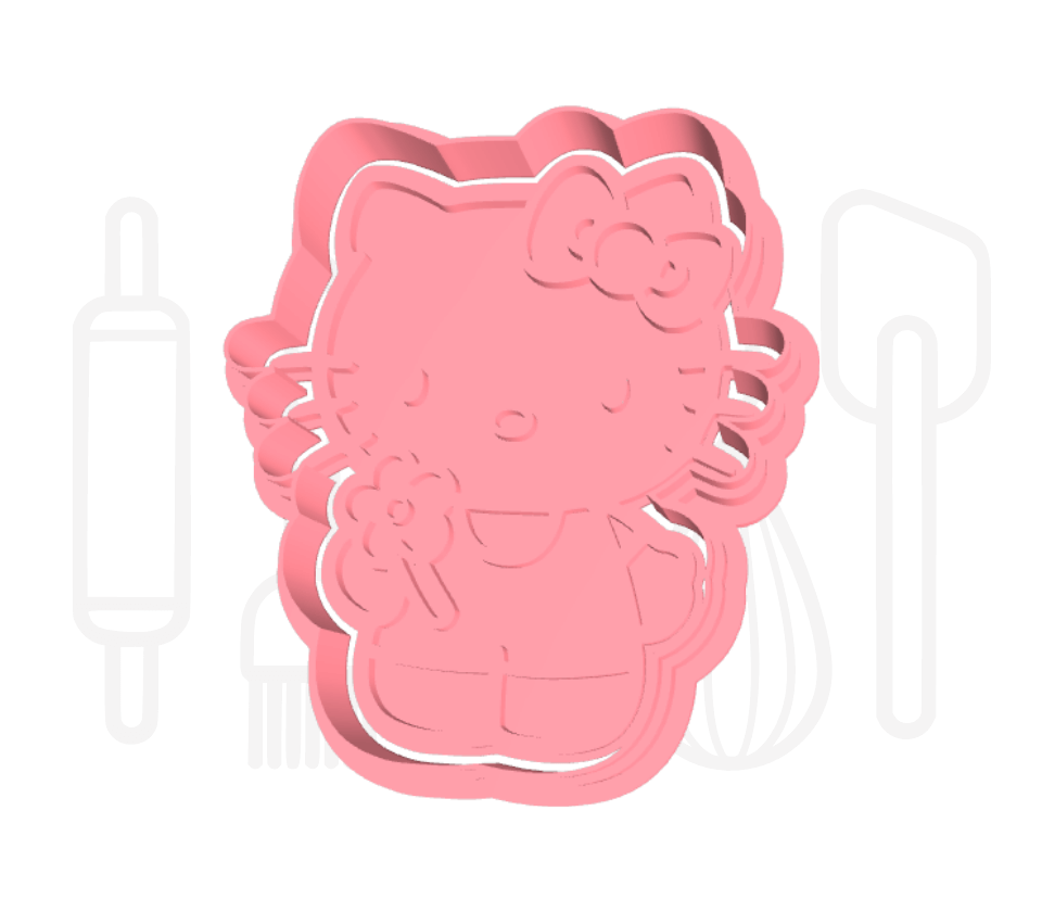 Poes met strikje uitsteker + stempel - 3D-geprint