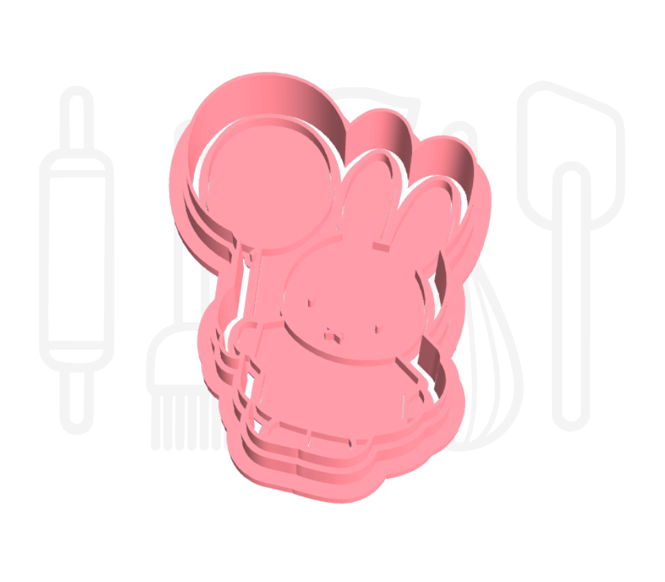 Konijntje met ballon uitsteker + stempel - 3D-geprint