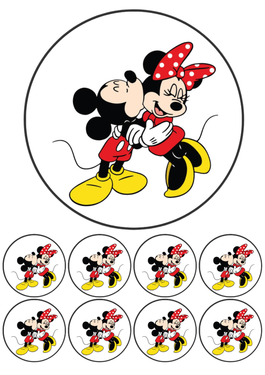 Eetbare print - 17,5 cm rond + 8 rondjes 5 cm - Kussend muizen koppel