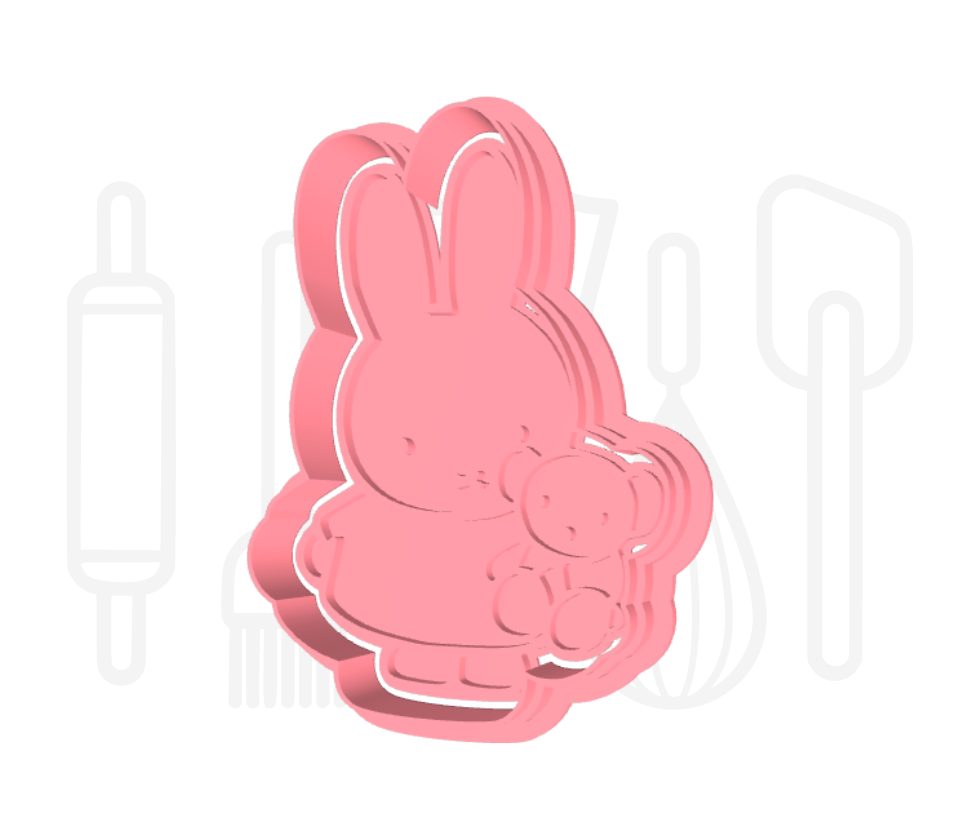 Konijntje met beer uitsteker + stempel - 3D-geprint