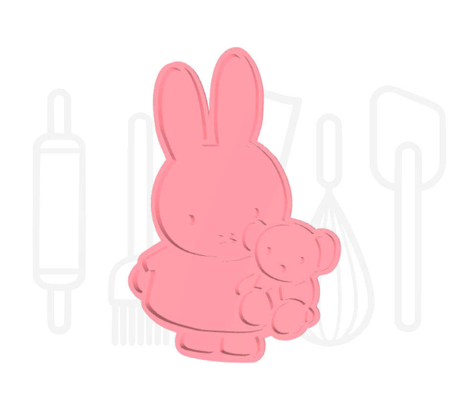 Konijntje met beer uitsteker + stempel - 3D-geprint