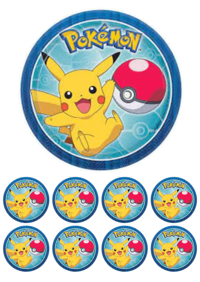 Eetbare print - 17,5 cm rond + 8 rondjes 5 cm - Pocket monster
