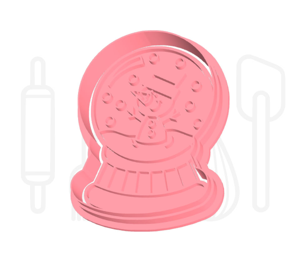 Sneeuwbol met sneeuwpop uitsteker + stempel - 3D-geprint
