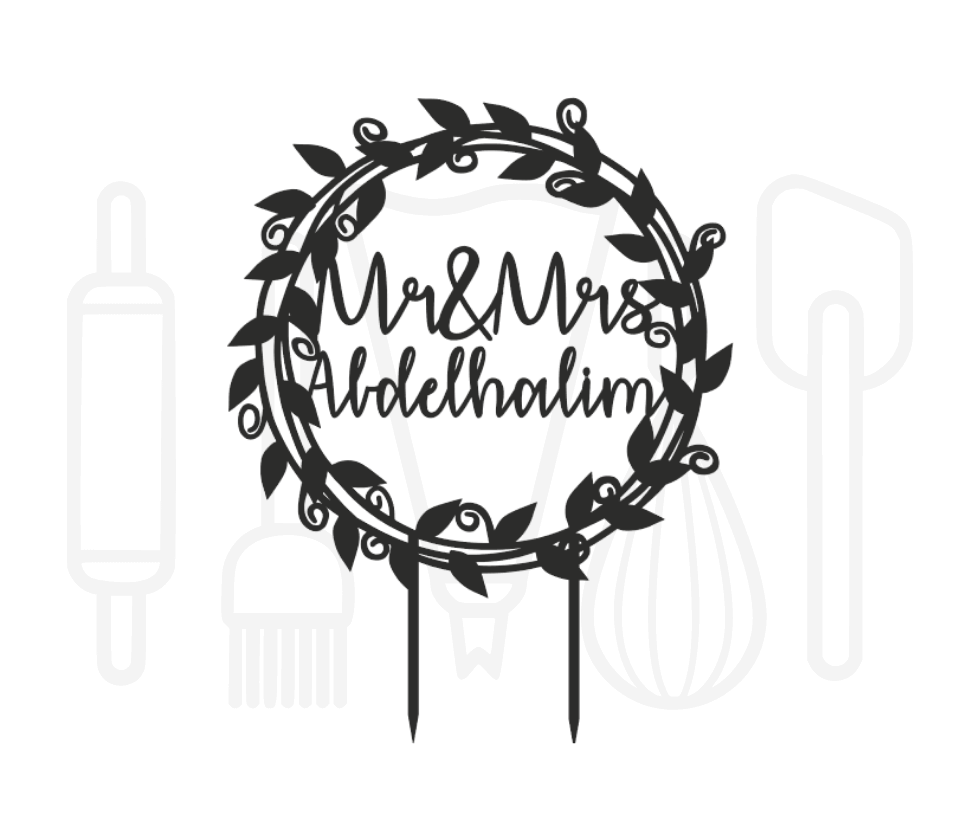 Taarttopper - Mr & Mrs Hele krans + achternaam