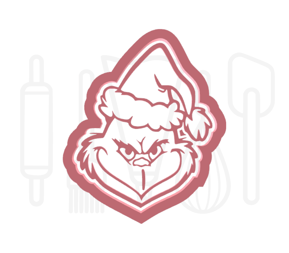 De Grinch met kerstmuts uitsteker + stempel - 3D-geprint