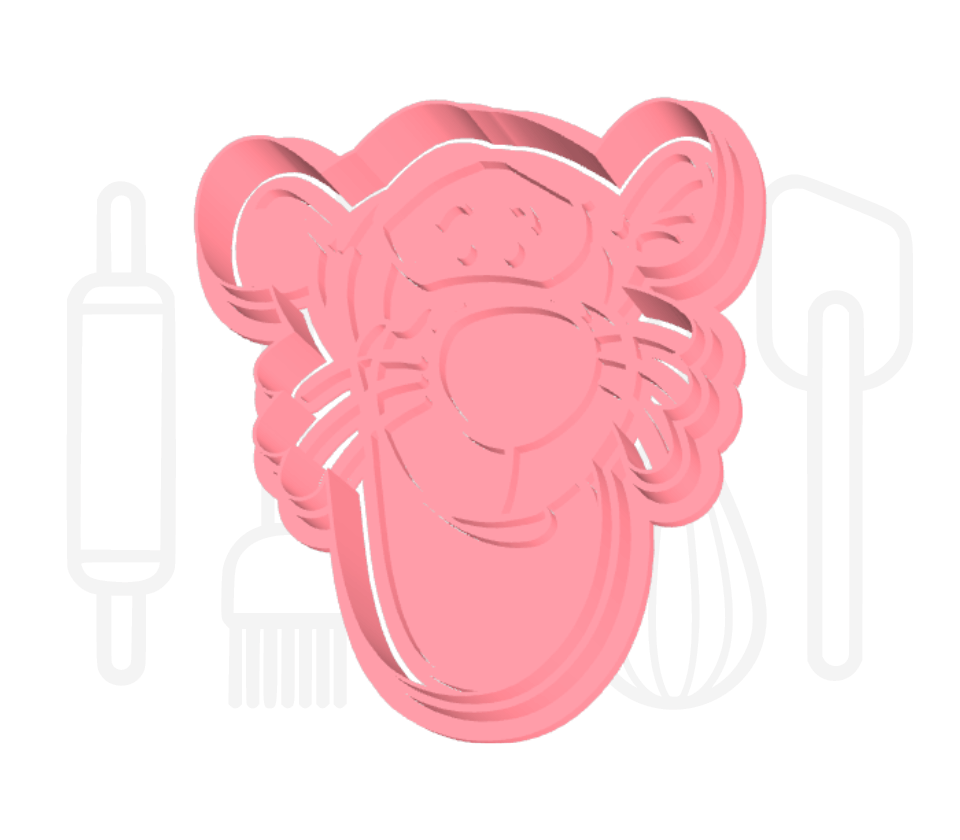 Tekenfilm tijger uitsteker + stempel - 3D-geprint