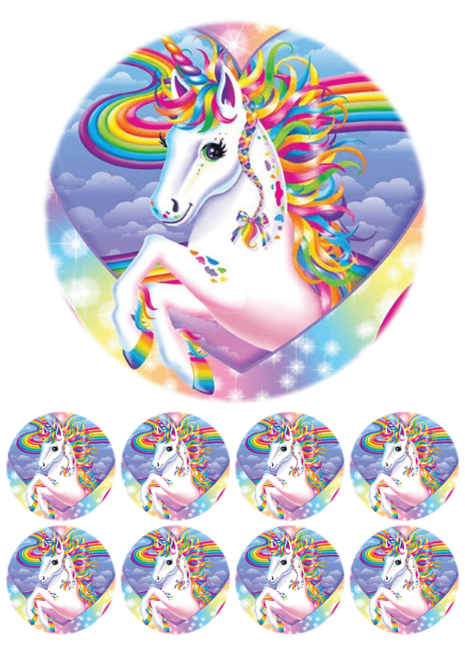 Eetbare print - 17,5 cm rond + 8 rondjes 5 cm - Eenhoorn