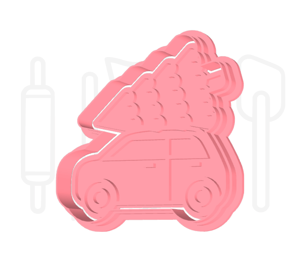 Auto met kerstboom uitsteker + stempel - 3D-geprint