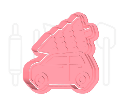 Auto met kerstboom uitsteker + stempel - 3D-geprint