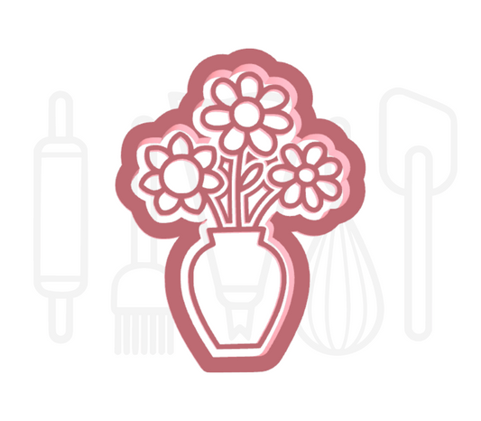 Vaas met bloemen uitsteker + stempel - 3D-geprint