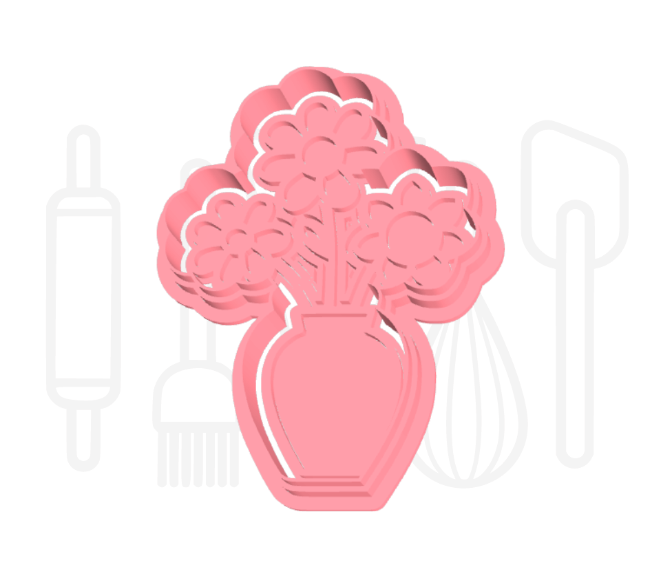 Vaas met bloemen uitsteker + stempel - 3D-geprint