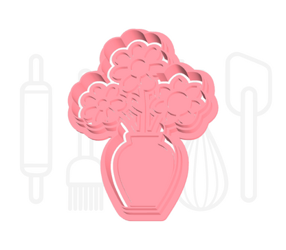 Vaas met bloemen uitsteker + stempel - 3D-geprint