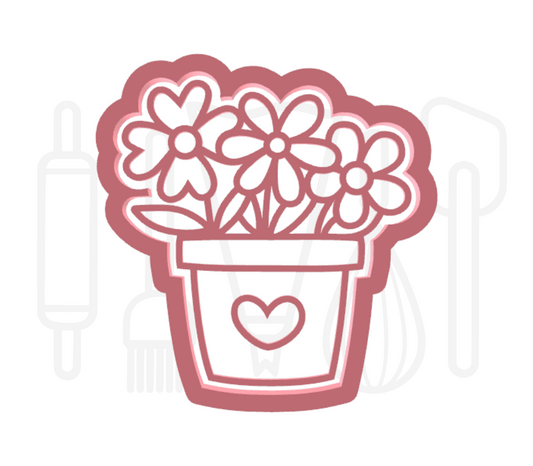 Bloempot met hart uitsteker + stempel - 3D-geprint