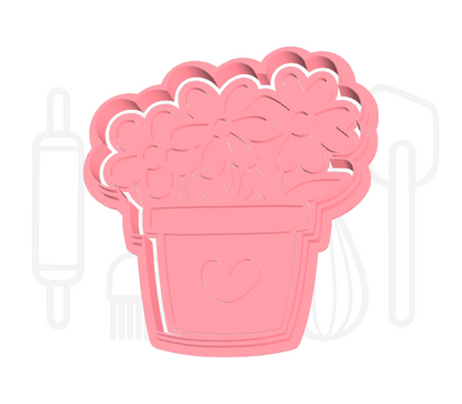 Bloempot met hart uitsteker + stempel - 3D-geprint