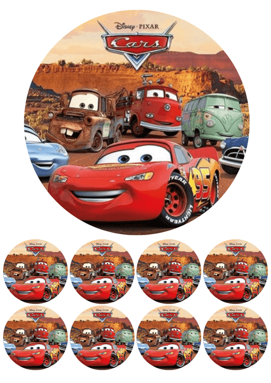 Eetbare print - 17,5 cm rond + 8 rondjes 5 cm - Raceauto