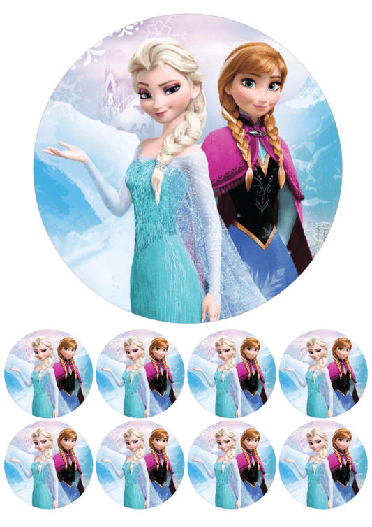 Eetbare print - 17,5 cm rond + 8 rondjes 5 cm - IJsprinses 2