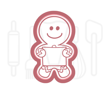 Gingerbread poppetje met naambordje uitsteker + stempel - 3D-geprint