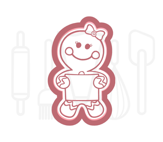Gingerbread poppetje met naambordje en strik uitsteker + stempel - 3D-geprint