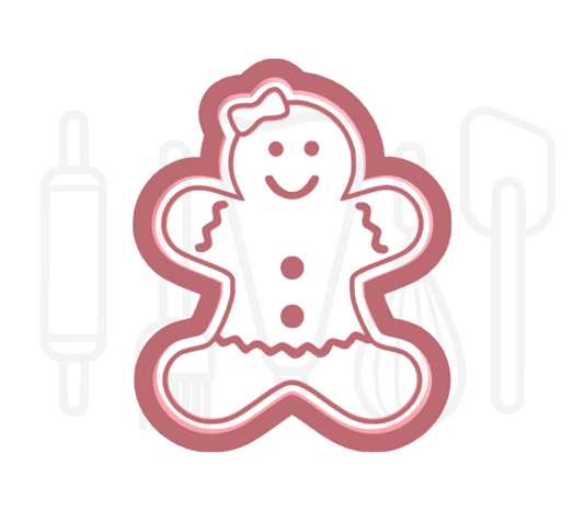 Gingerbread poppetje met jurkje uitsteker + stempel - 3D geprint