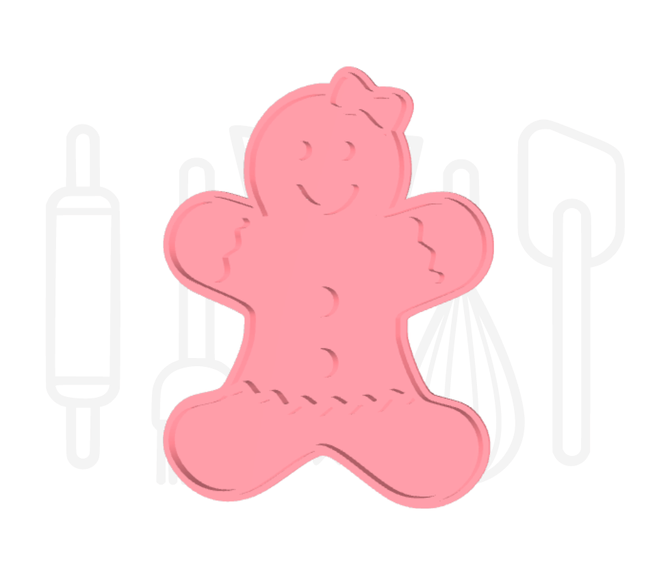 Gingerbread poppetje met jurkje uitsteker + stempel - 3D geprint