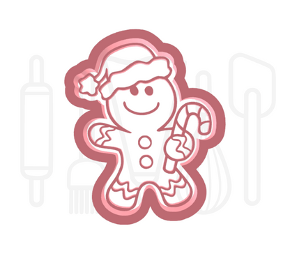Gingerbread poppetje met kerstmuts uitsteker + stempel - 3D geprint