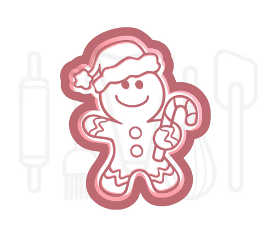 Gingerbread poppetje met kerstmuts uitsteker + stempel - 3D geprint