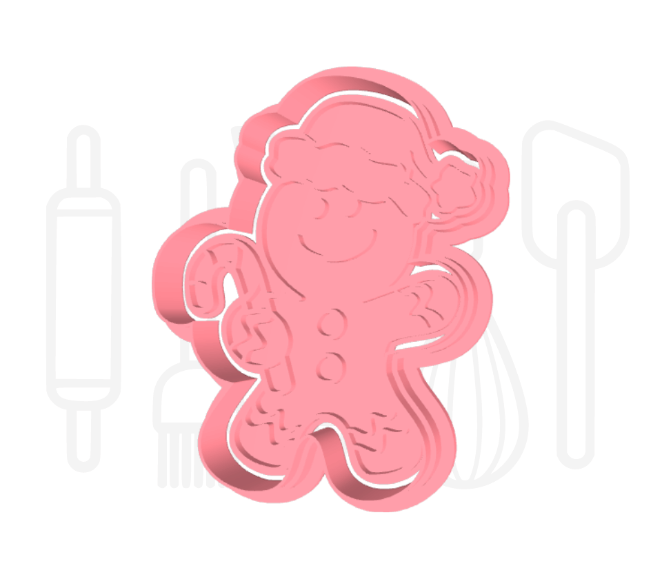 Gingerbread poppetje met kerstmuts uitsteker + stempel - 3D geprint