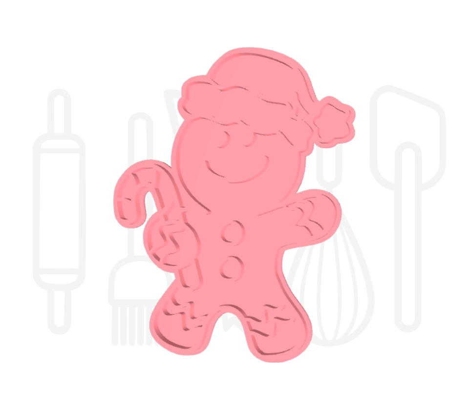 Gingerbread poppetje met kerstmuts uitsteker + stempel - 3D geprint