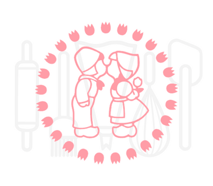 Fondant stempel Kussend oud hollands paar met tulpenrand - 3D Geprint