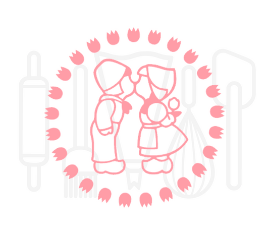Fondant stempel Kussend oud hollands paar met tulpenrand - 3D Geprint