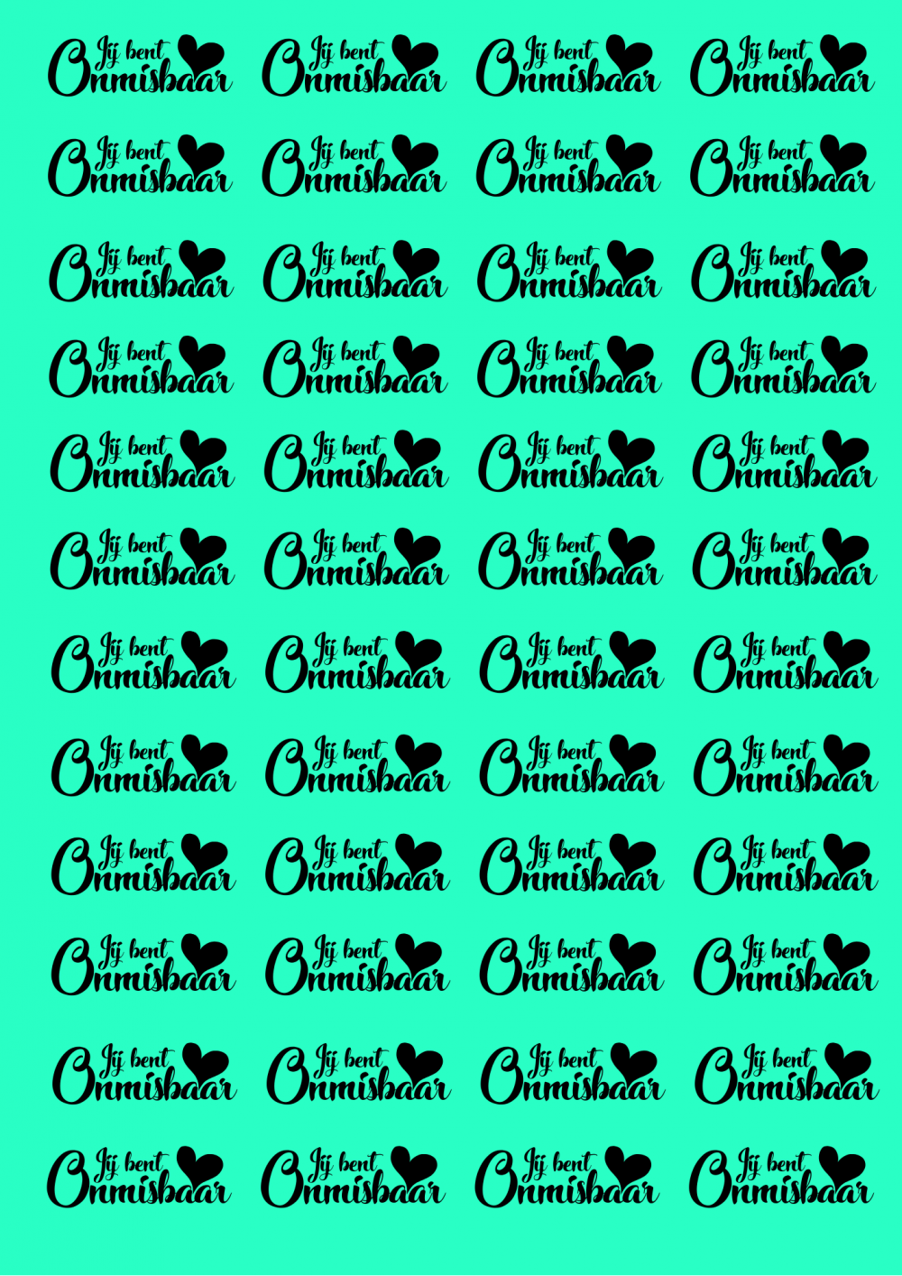 48x "Jij bent Onmisbaar" op Frosty sheet - turquoise