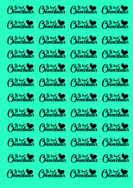 48x "Jij bent Onmisbaar" op Frosty sheet - turquoise