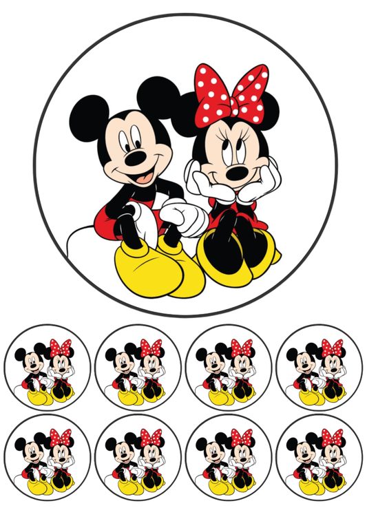 Eetbare print - 17,5 cm rond + 8 rondjes 5 cm - Zittend muizen koppel