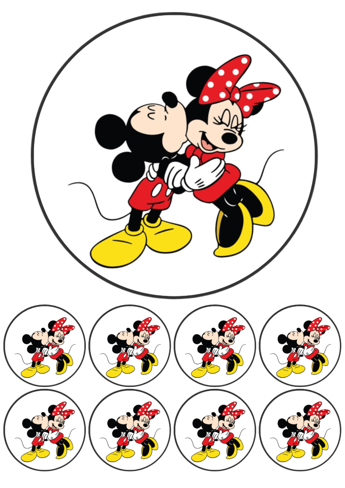Eetbare print - 17,5 cm rond + 8 rondjes 5 cm - Kussend muizen koppel