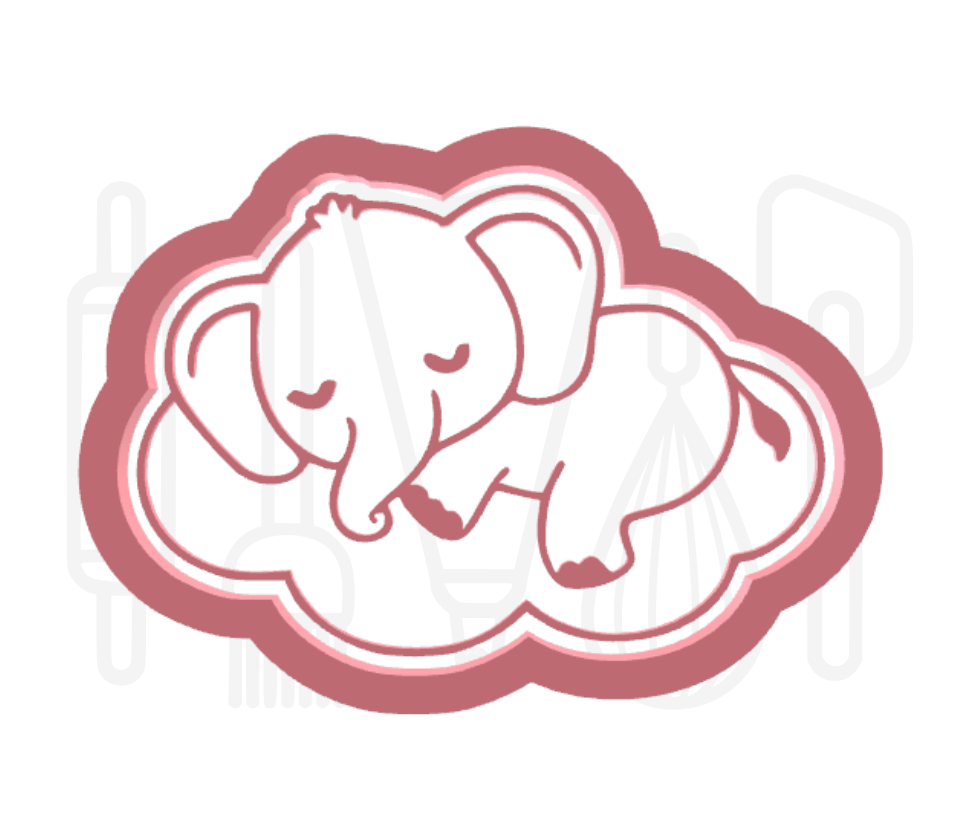 Olifant op wolk uitsteker + stempel - 3D-geprint