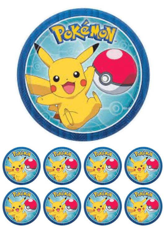 Eetbare print - 17,5 cm rond + 8 rondjes 5 cm - Pocket monster
