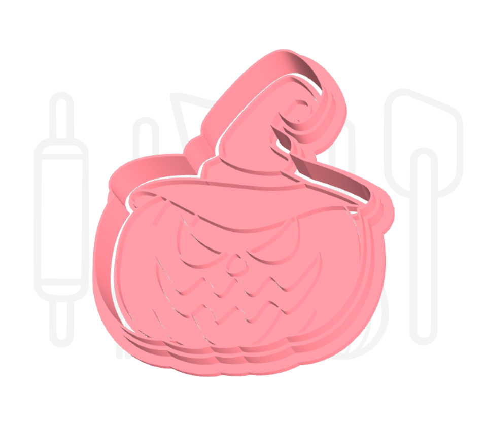 Pompoen met heksenhoed uitsteker + stempel - 3D-geprint