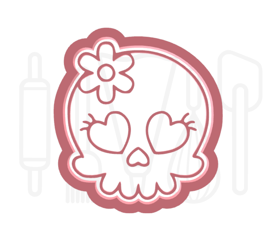 Skelet hoofd met bloem uitsteker + stempel - 3D-geprint