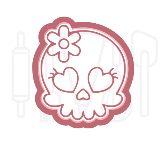 Skelet hoofd met bloem uitsteker + stempel - 3D-geprint